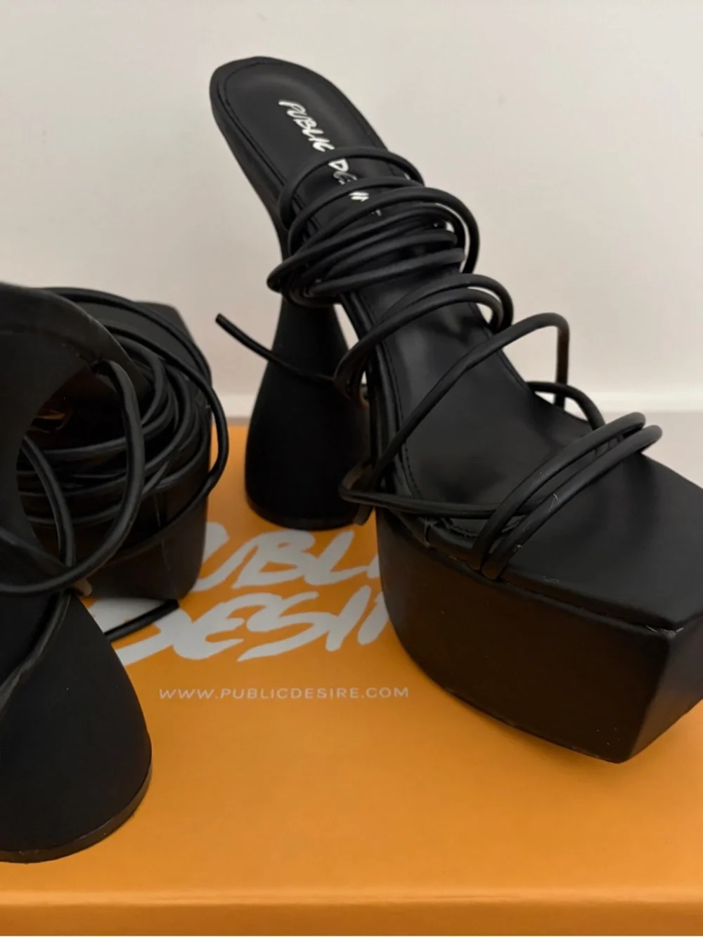 Public Desire Black Multi-Strap Platform Mules